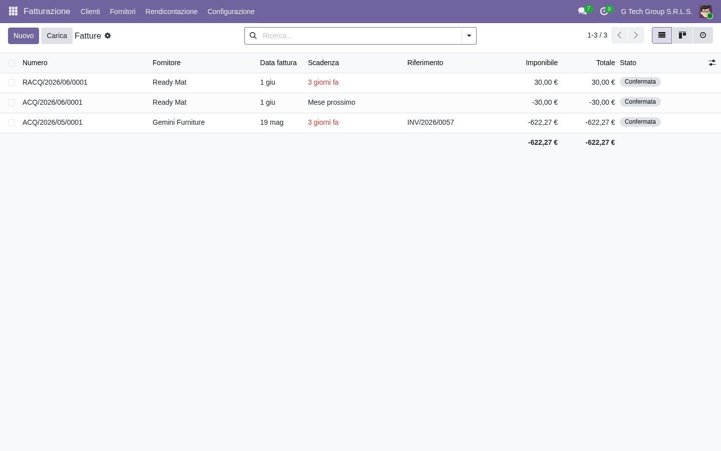 Odoo 19 fatture fornitori con confronto a tre vie tra ordine e ricevimento nelle PMI italiane