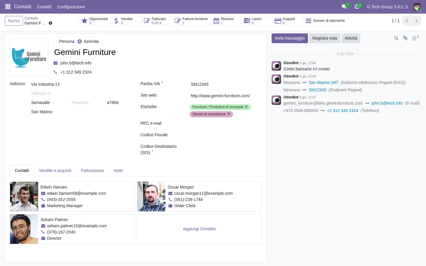 Customer intelligence AI partner Odoo 19 churn prediction PMI manifattura
