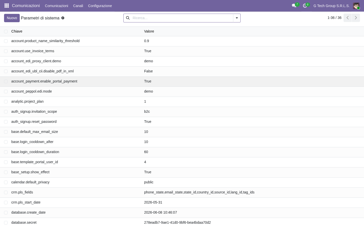 System parameters Odoo 19 configurazione critica per audit ISO compliance