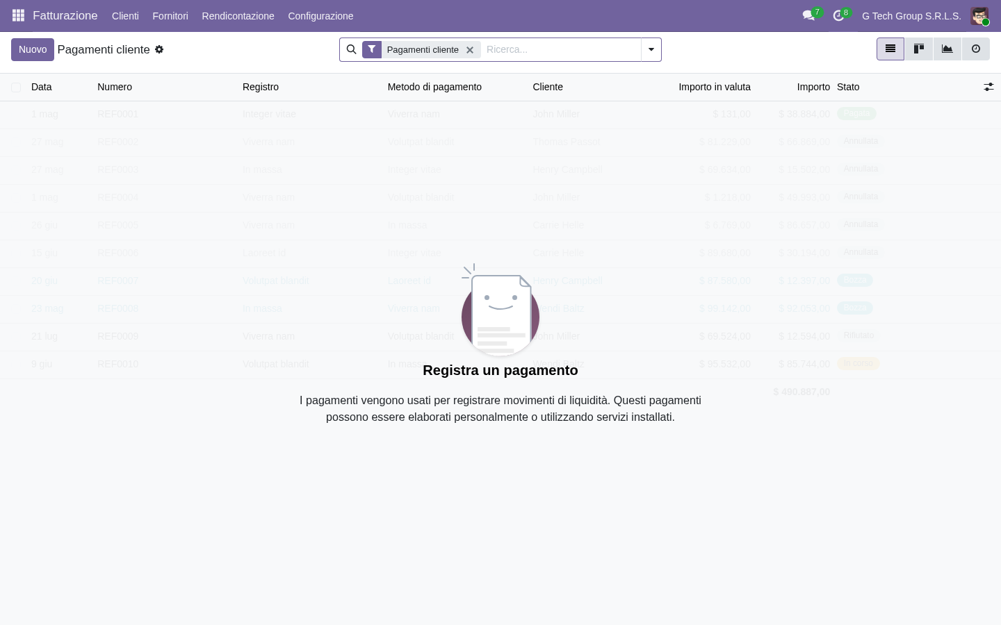 Lista pagamenti Odoo 19 backup riconciliazione DR PMI