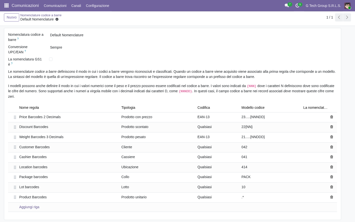 Odoo 19 regole della nomenclatura GS1 con identificatori di applicazione