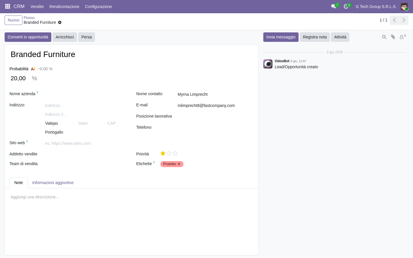Lead referral tracking CRM Odoo 19 PMI italiane partner
