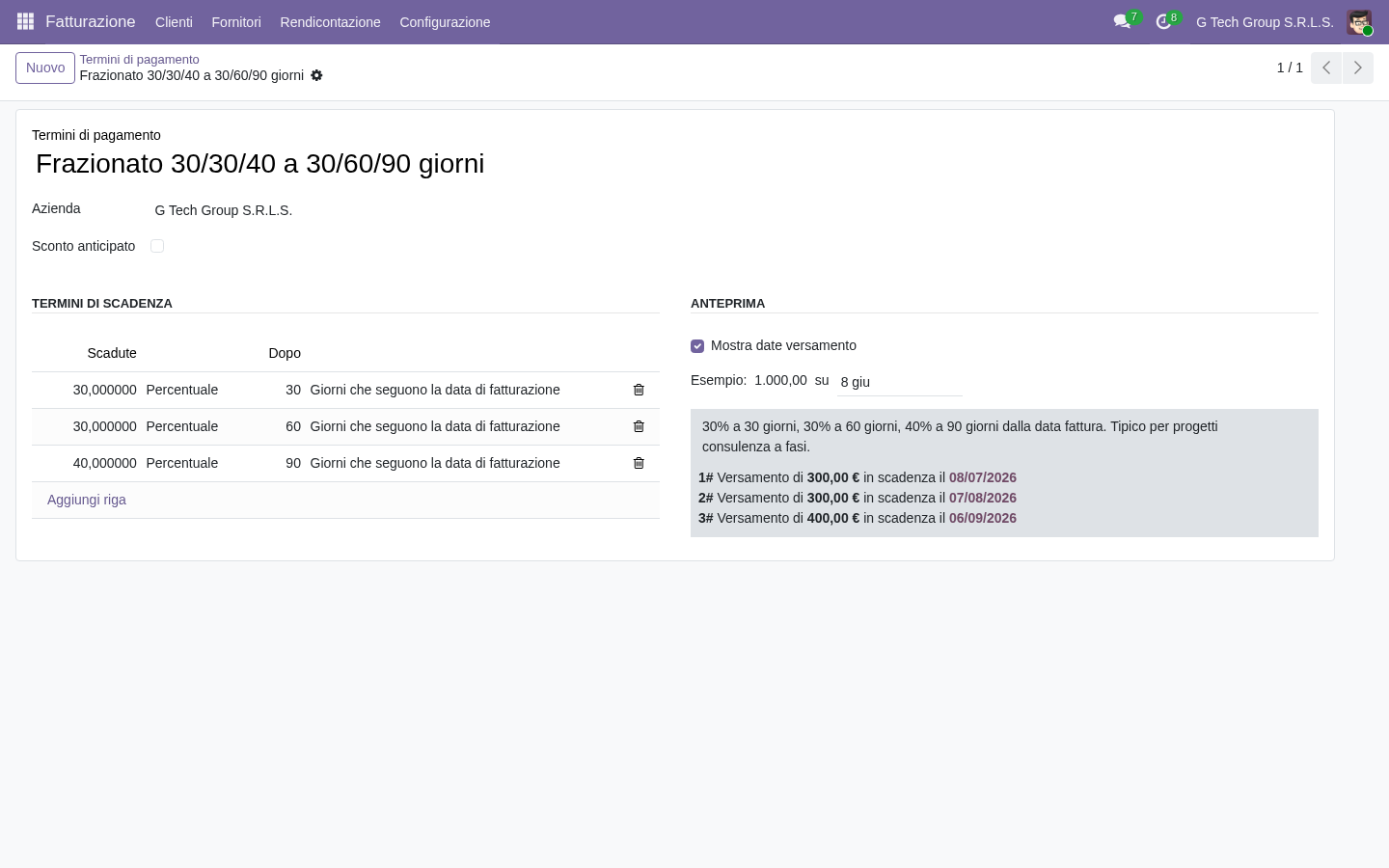 Termini pagamento Odoo 19 process intelligence digital transformation PMI