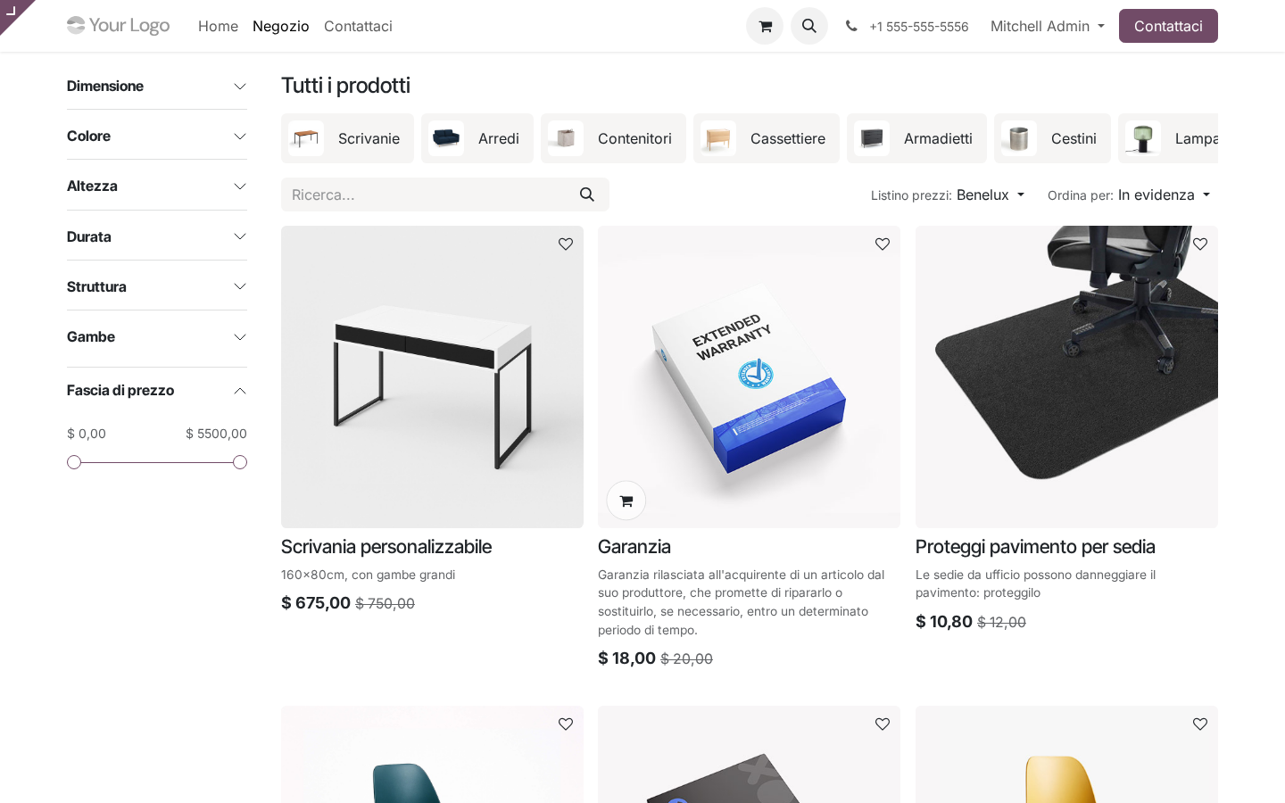 Odoo 19 e-commerce shop frontend PMI italiane vendita online B2C