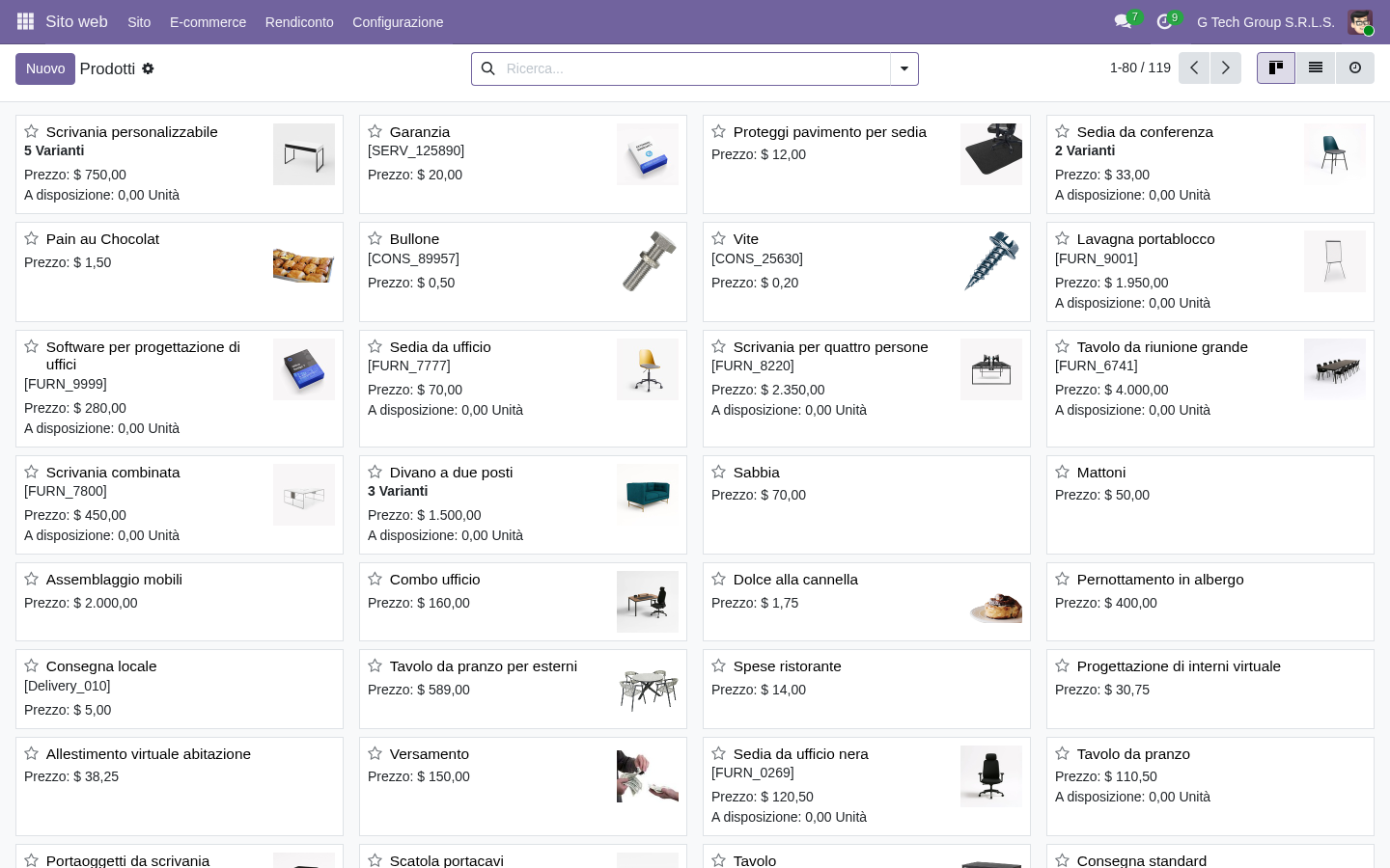 Odoo 19 products catalog management e-commerce PMI italiane