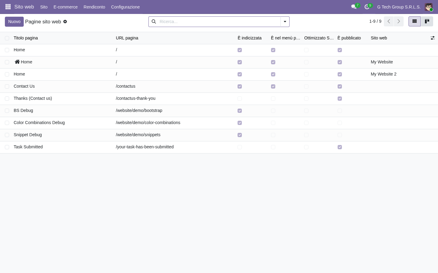 Odoo 19 website pages management content marketing PMI italiane