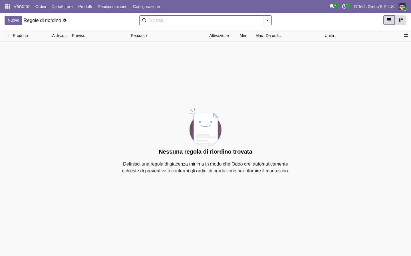 Odoo 19 regole di riordino con soglie minime e massime per la previsione delle scorte nelle PMI italiane