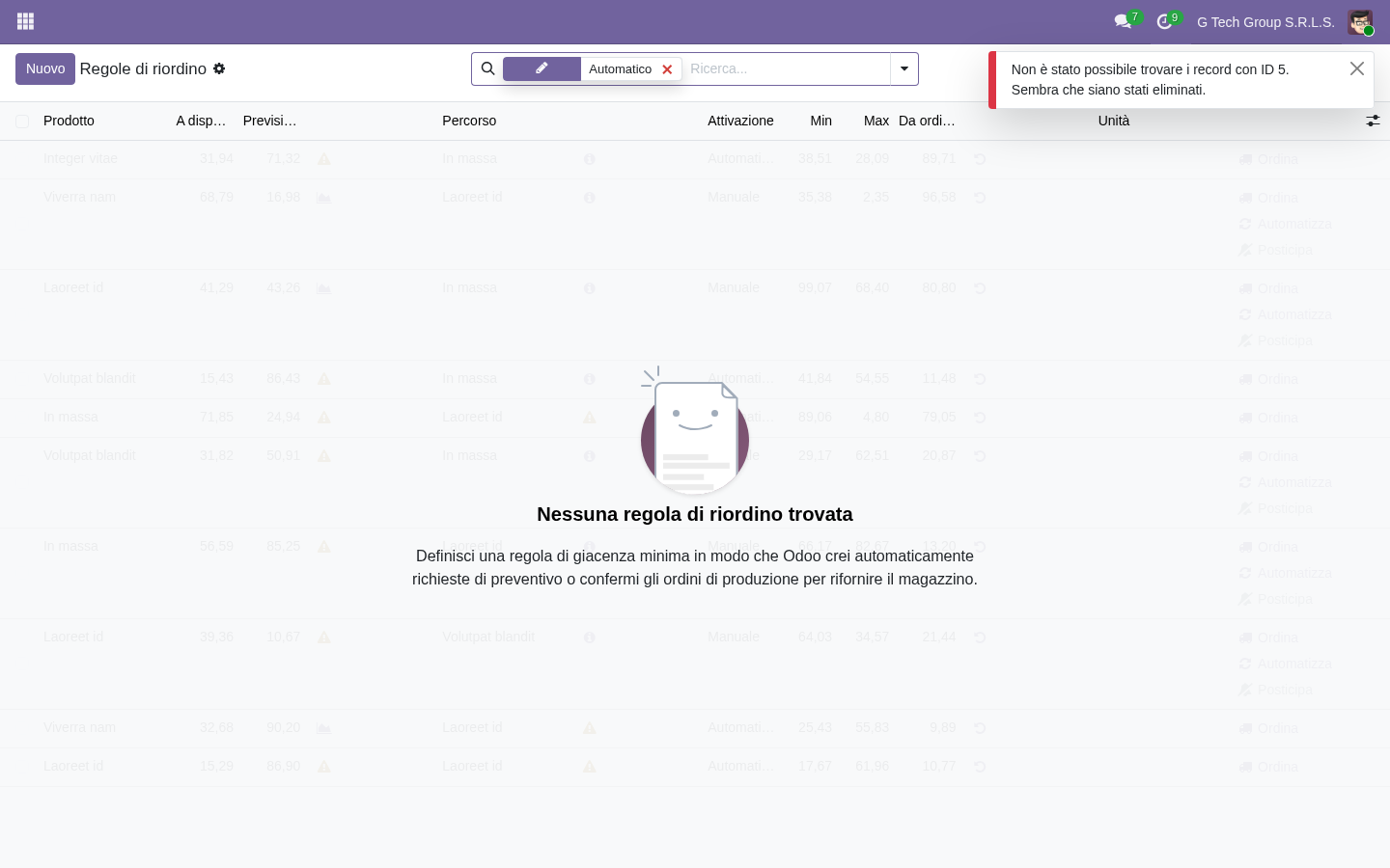 Odoo 19 affidabilità dei tempi di consegna dei fornitori per la previsione nella catena di fornitura delle PMI italiane