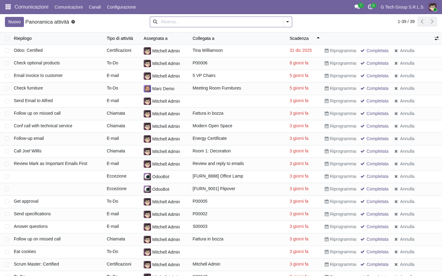 Odoo 19 activity orchestration workflow automation sales PMI italiane