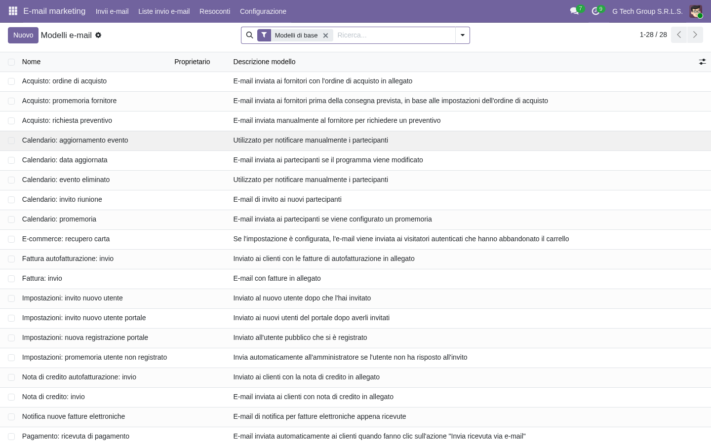 Email template library design CRM Odoo 19 PMI italiane sales