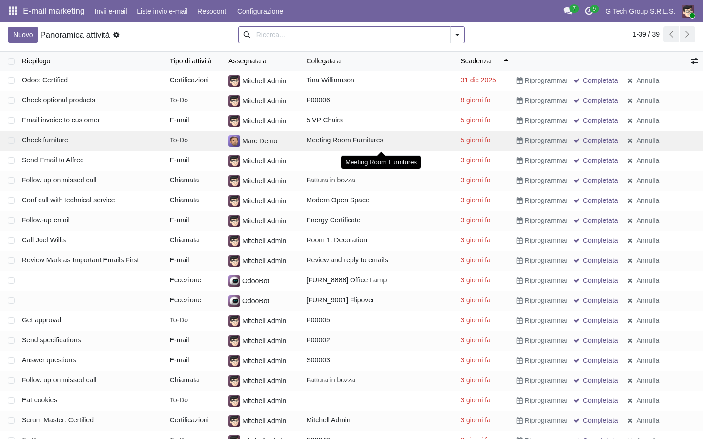 Mail merge personalization CRM Odoo 19 PMI italiane templates