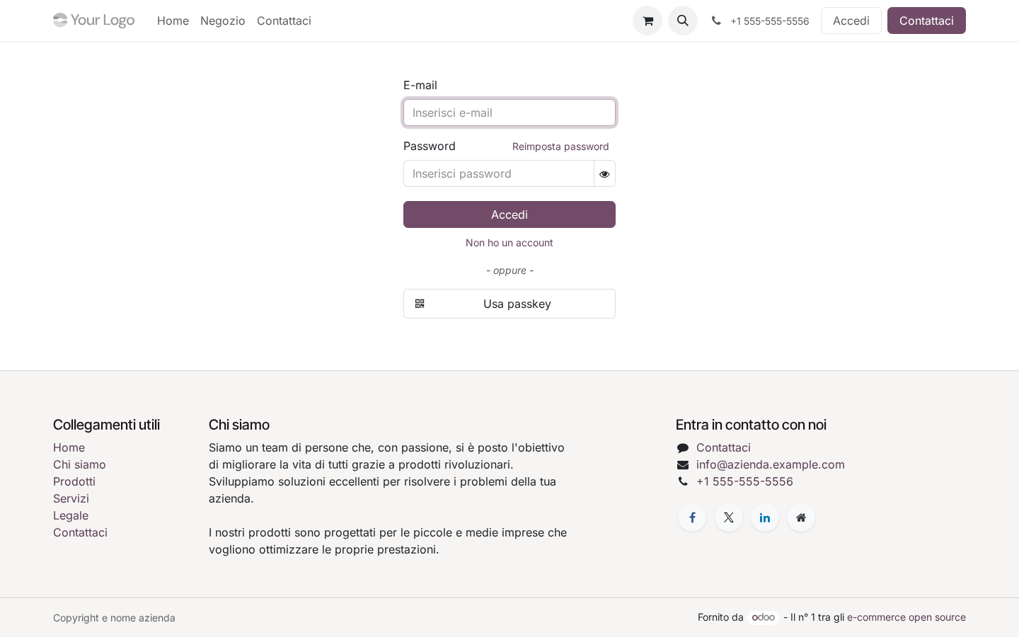 Schermata di login Odoo 19 in italiano
