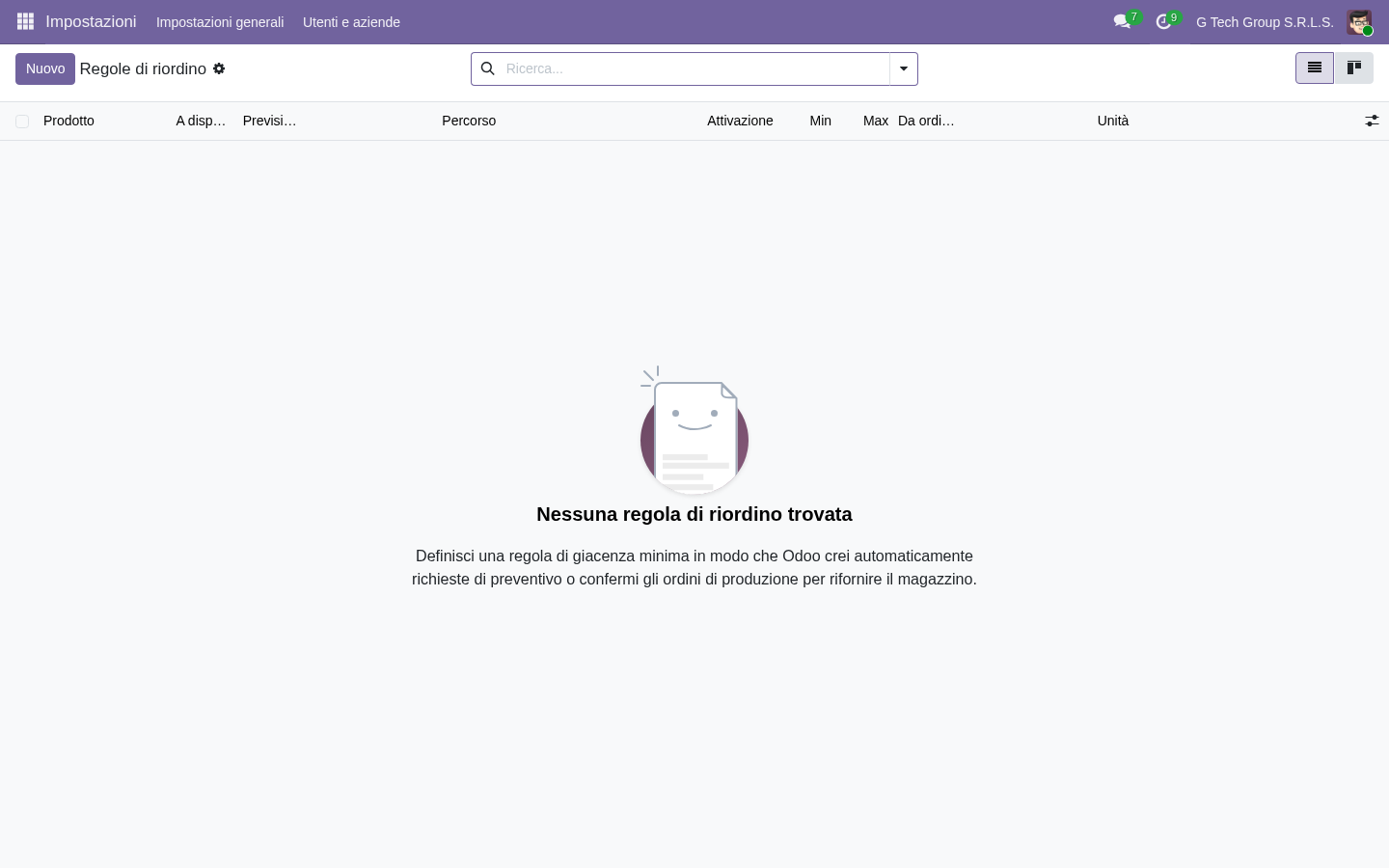 Odoo 19 reordering rules automation stock minimum maximum PMI italiane