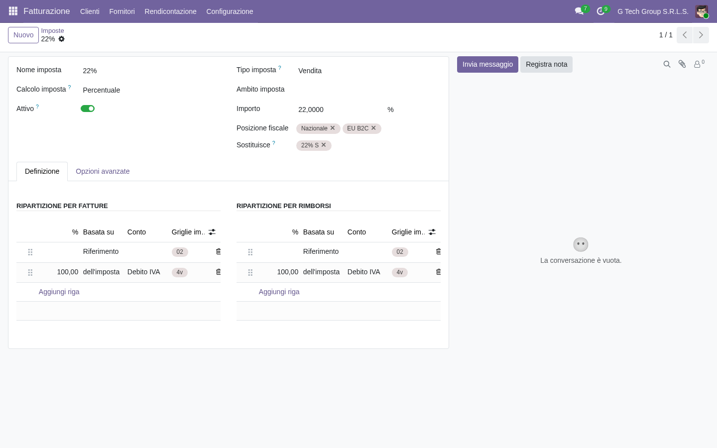 Odoo 19 IVA 22% standard configurazione PMI italiane