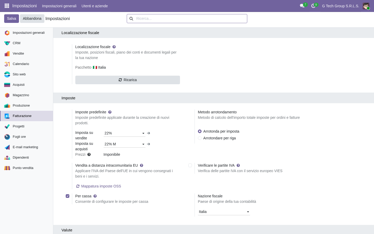 Odoo 19 settings IVA italiana fatturazione elettronica SdI PMI