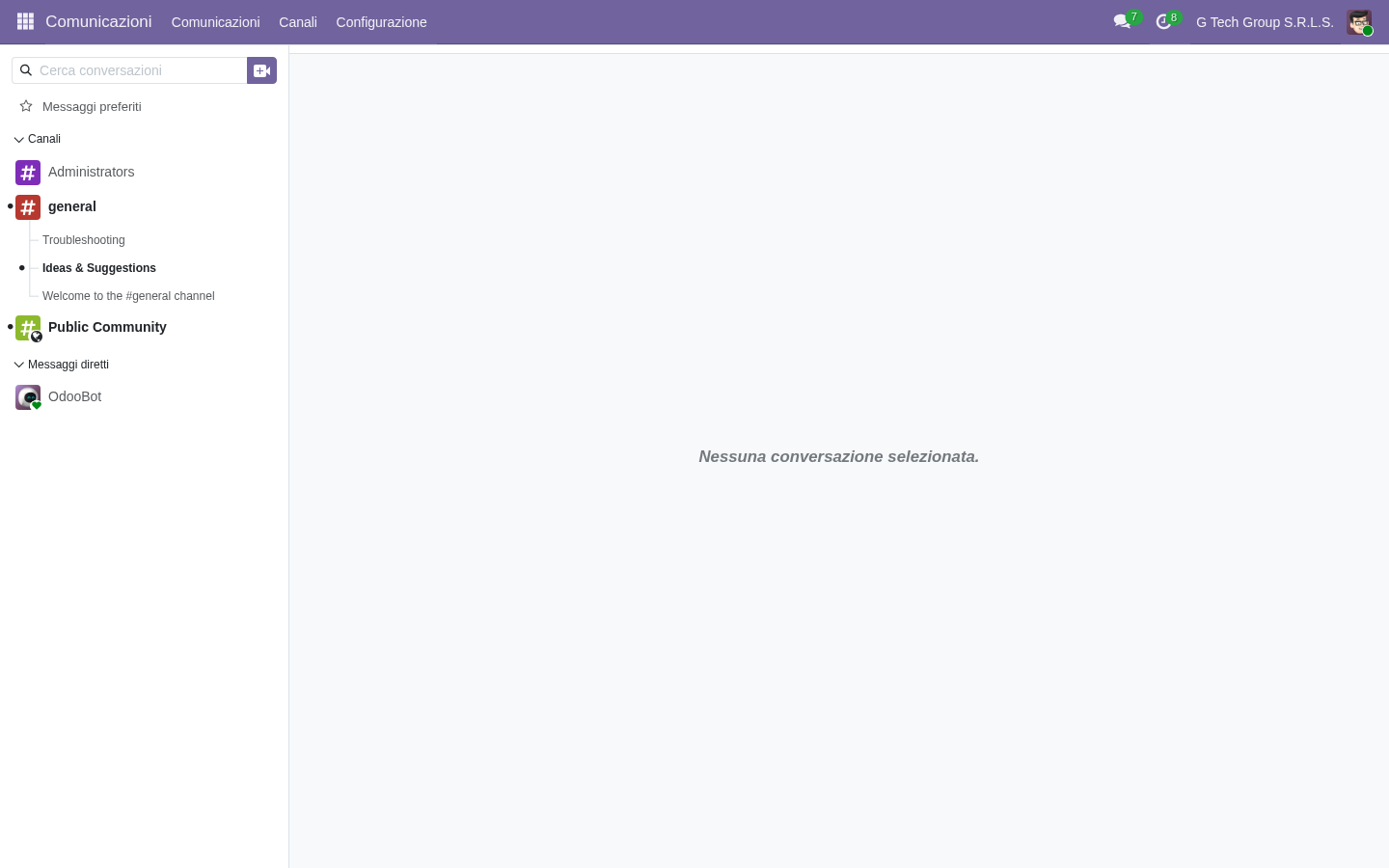 Discuss channels Odoo 19 per comunicazione team progetto e stakeholder PMI