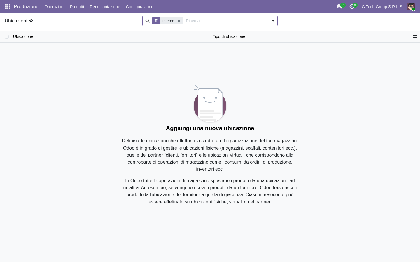Stock locations Odoo 19 lean cell layout PMI manifattura italiane