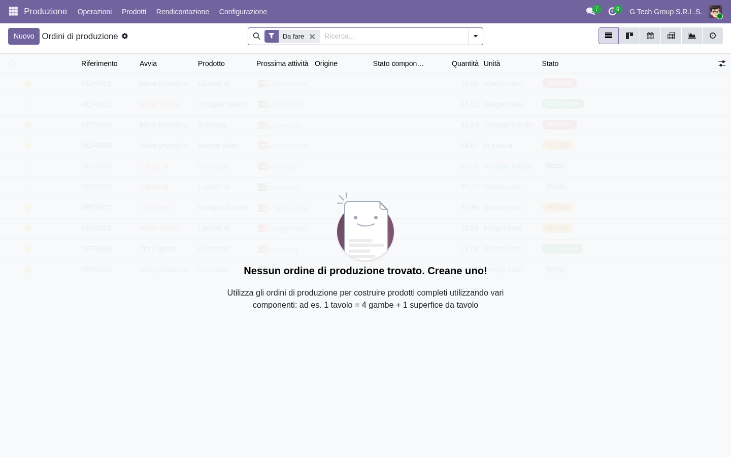 BOM esplosione pull system Odoo 19 lean manufacturing PMI italiana