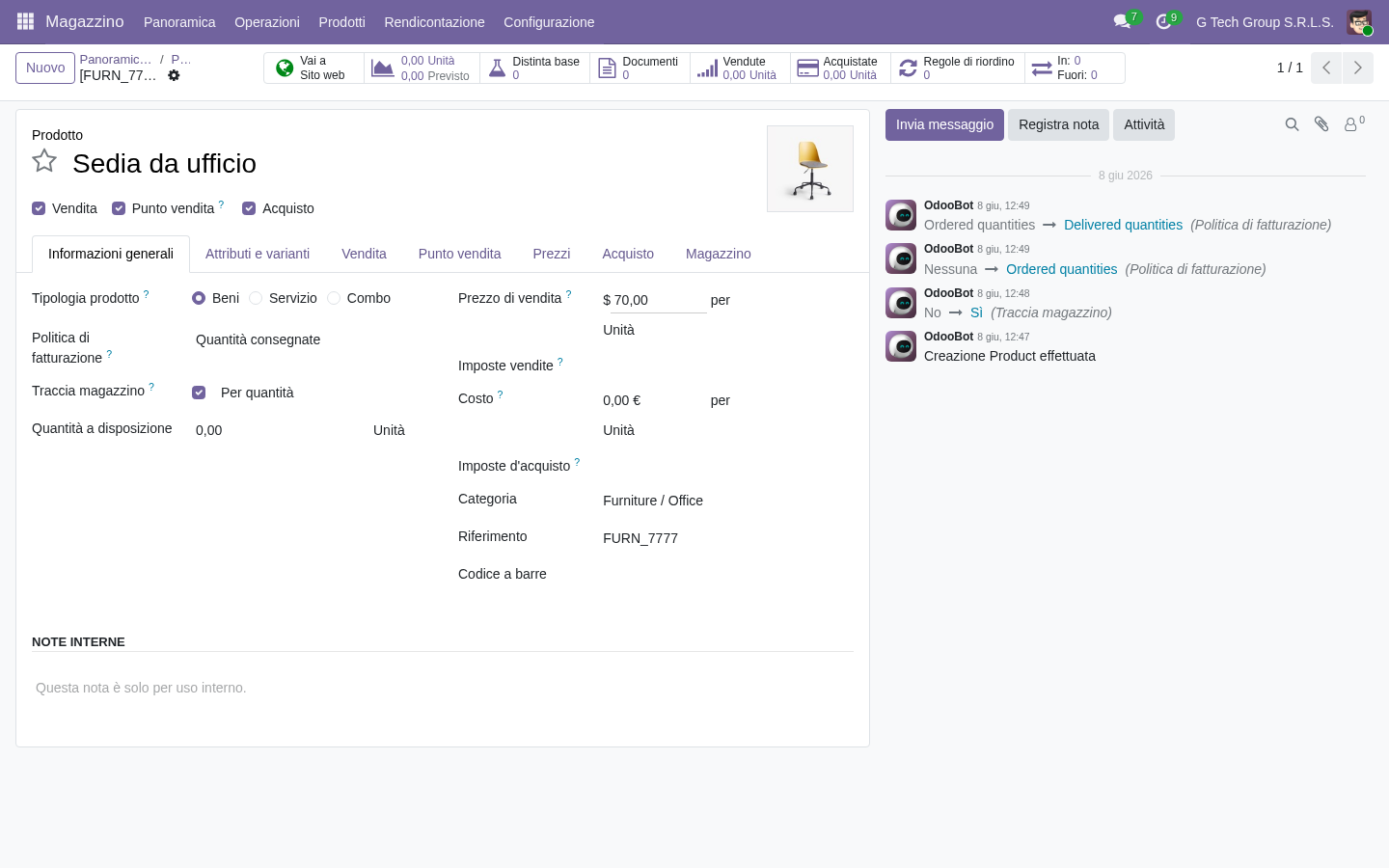 Product setup lean Odoo 19 route procurement lead time PMI manifattura