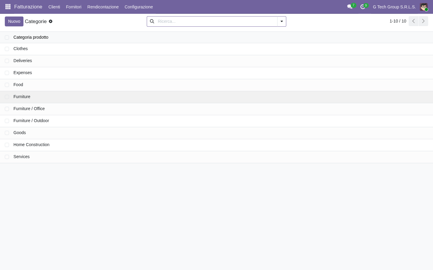 Odoo 19 categorie prodotto gerarchia tracking valuation PMI italiane