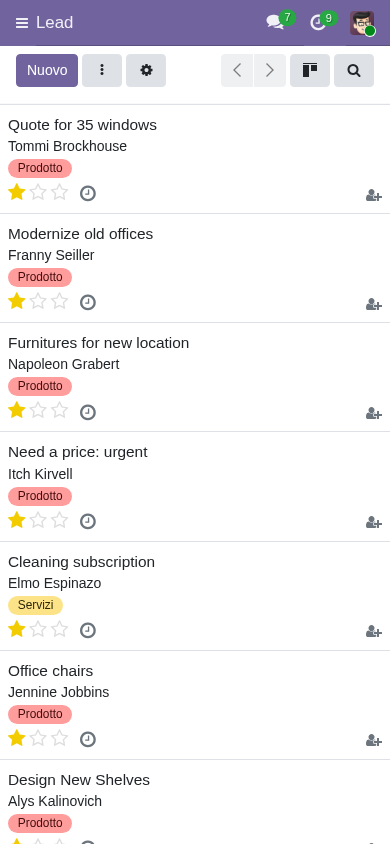 Mobile pipeline kanban CRM Odoo 19 PMI italiane smartphone