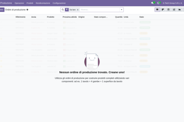Ordine di produzione (Manufacturing Order) Odoo: workflow end-to-end PMI manifattura