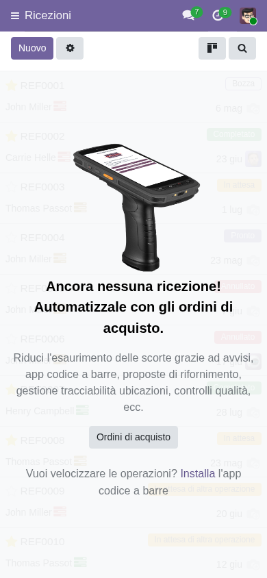 Odoo 19 ricevimenti da mobile con scansione in magazzino per PMI italiane