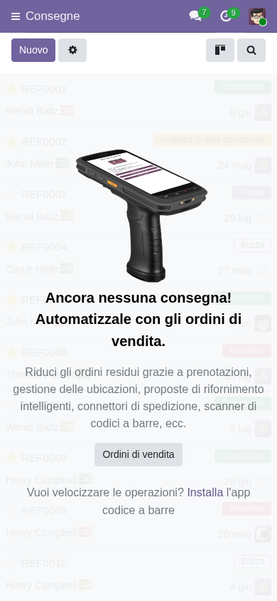 Odoo 19 consegne da mobile con prelievo, imballaggio e spedizione tramite scansione per PMI italiane