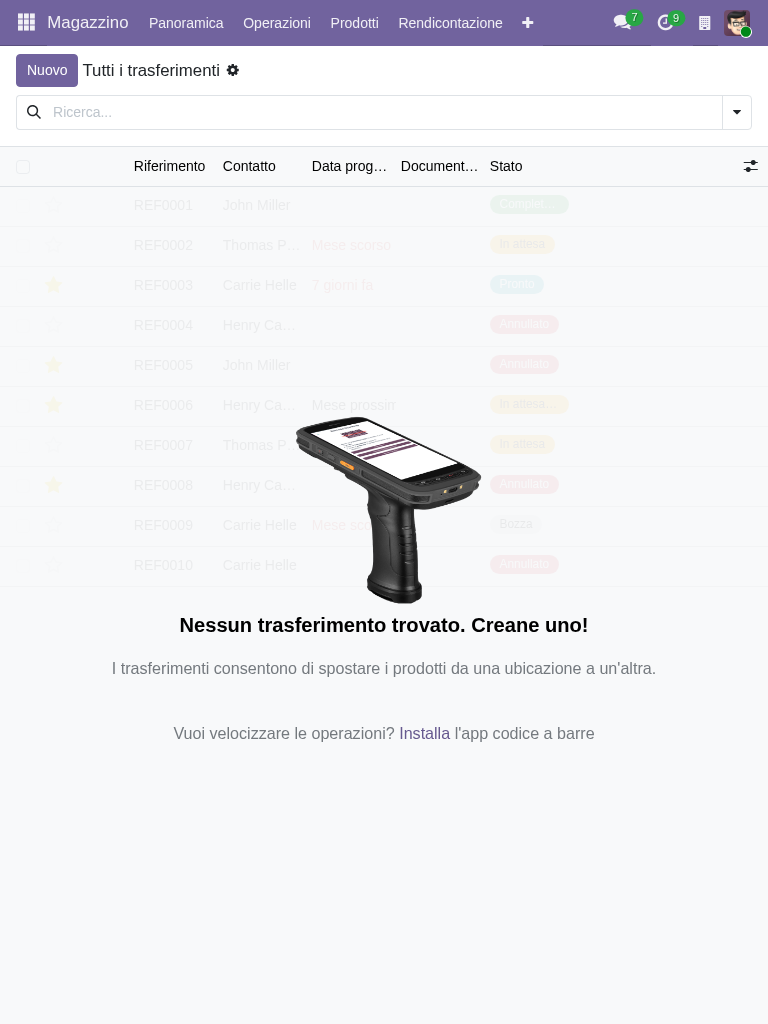 Odoo 19 tablet come postazione di magazzino con cruscotto dei tipi di operazione per PMI italiane