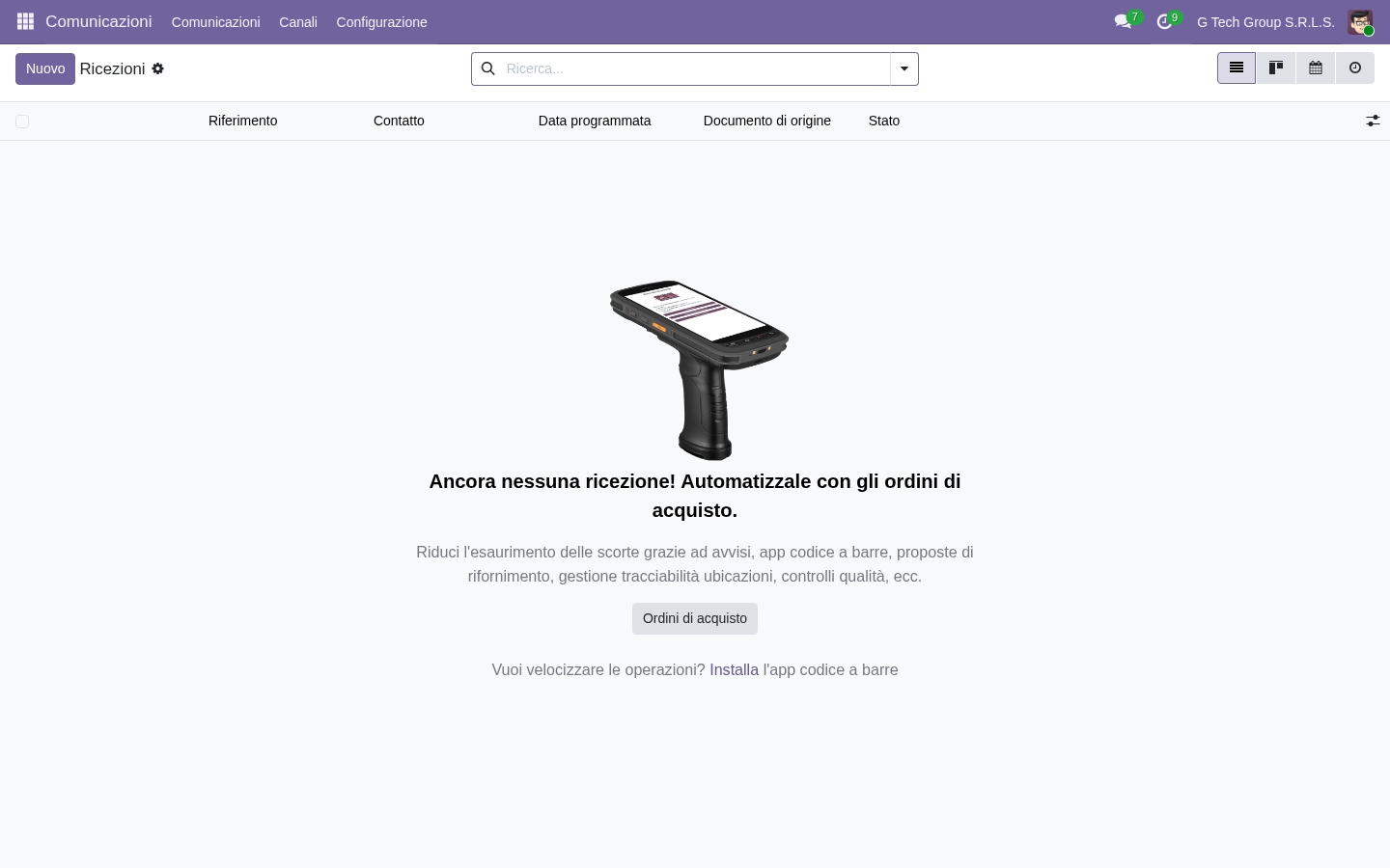 Odoo 19 receipts ricevimenti fornitori workflow PMI italiane magazzino