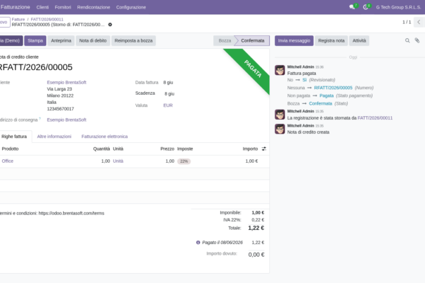 Come emettere una nota di credito TD04 in Odoo 19 (guida passo-passo per PMI italiane)
