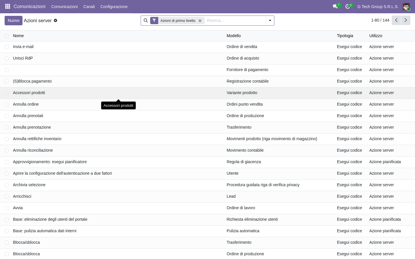 Lista server actions Odoo 19 audit performance automazioni PMI