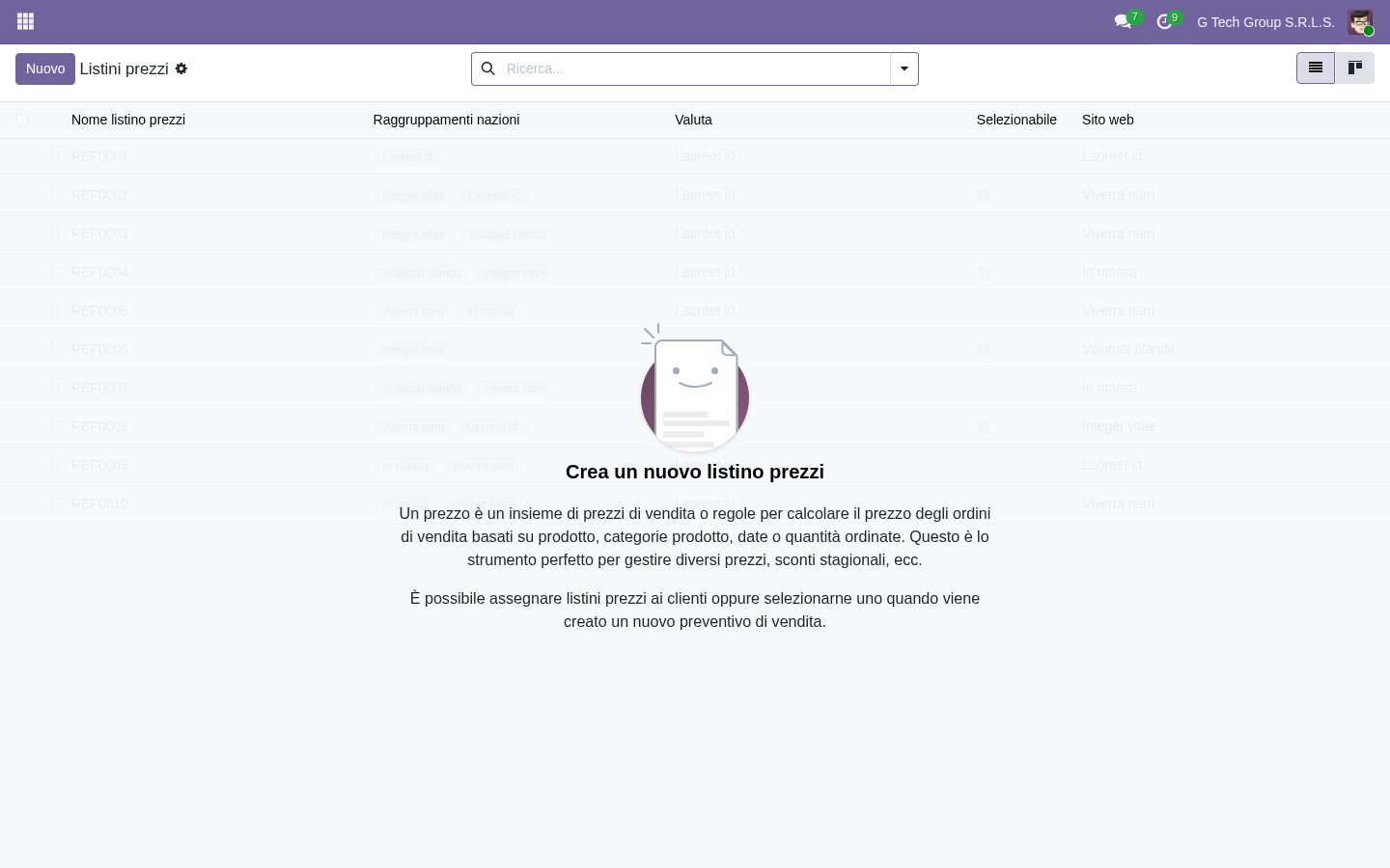 Odoo 19 pricelist geografica Benelux export PMI italiane