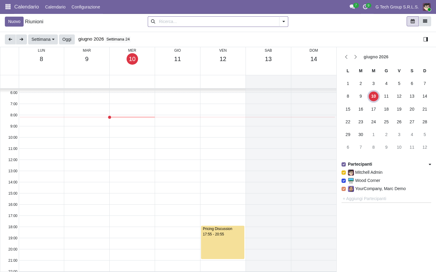 Calendario multi-team Odoo 19 planning produzione PMI manifattura italiane