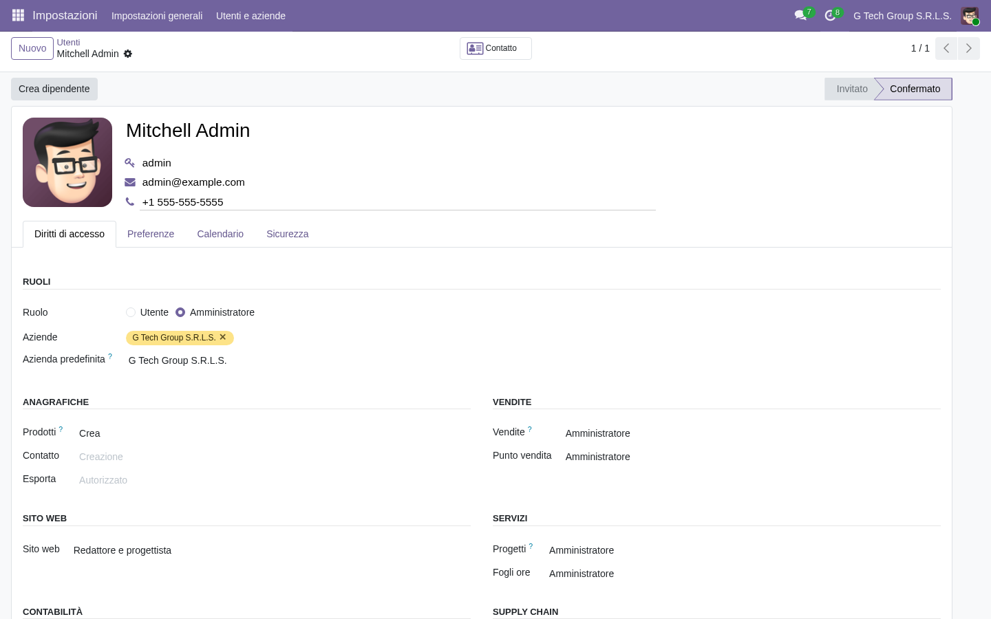 Permessi utente Odoo 19 RBAC team Quality PMI manifattura italiane
