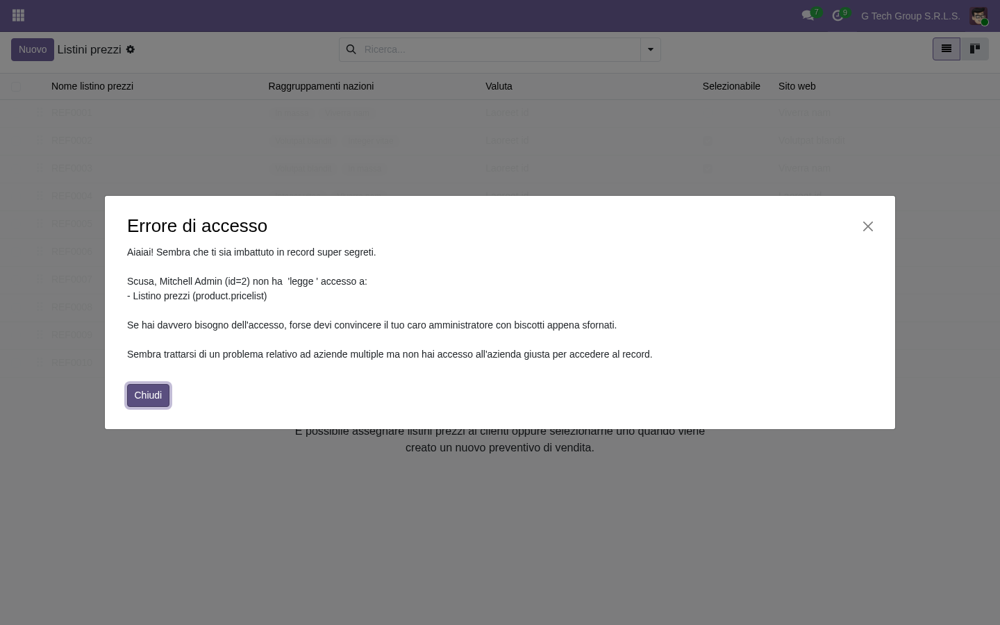 Odoo 19 quotation creata da template prodotti pre-popolati