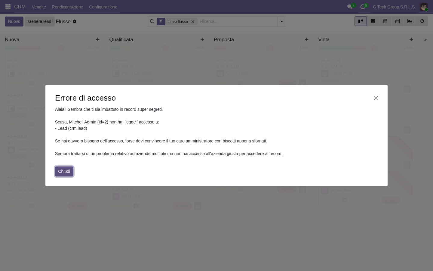 Team performance dashboard CRM Odoo 19 PMI italiane sales