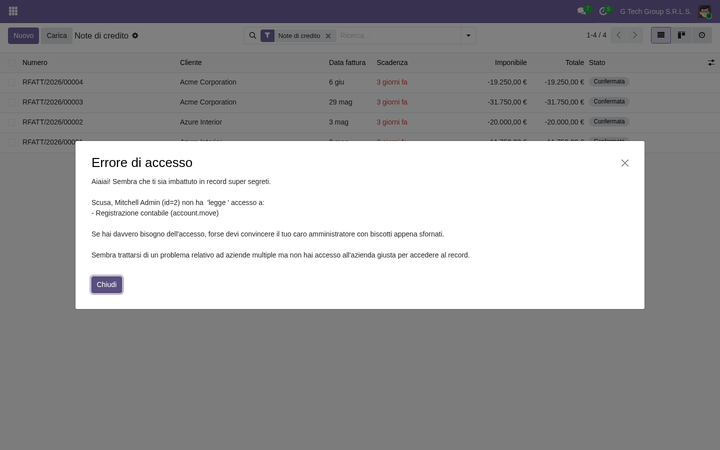 Nota di credito TD04 a storno fattura SdI in Odoo 19
