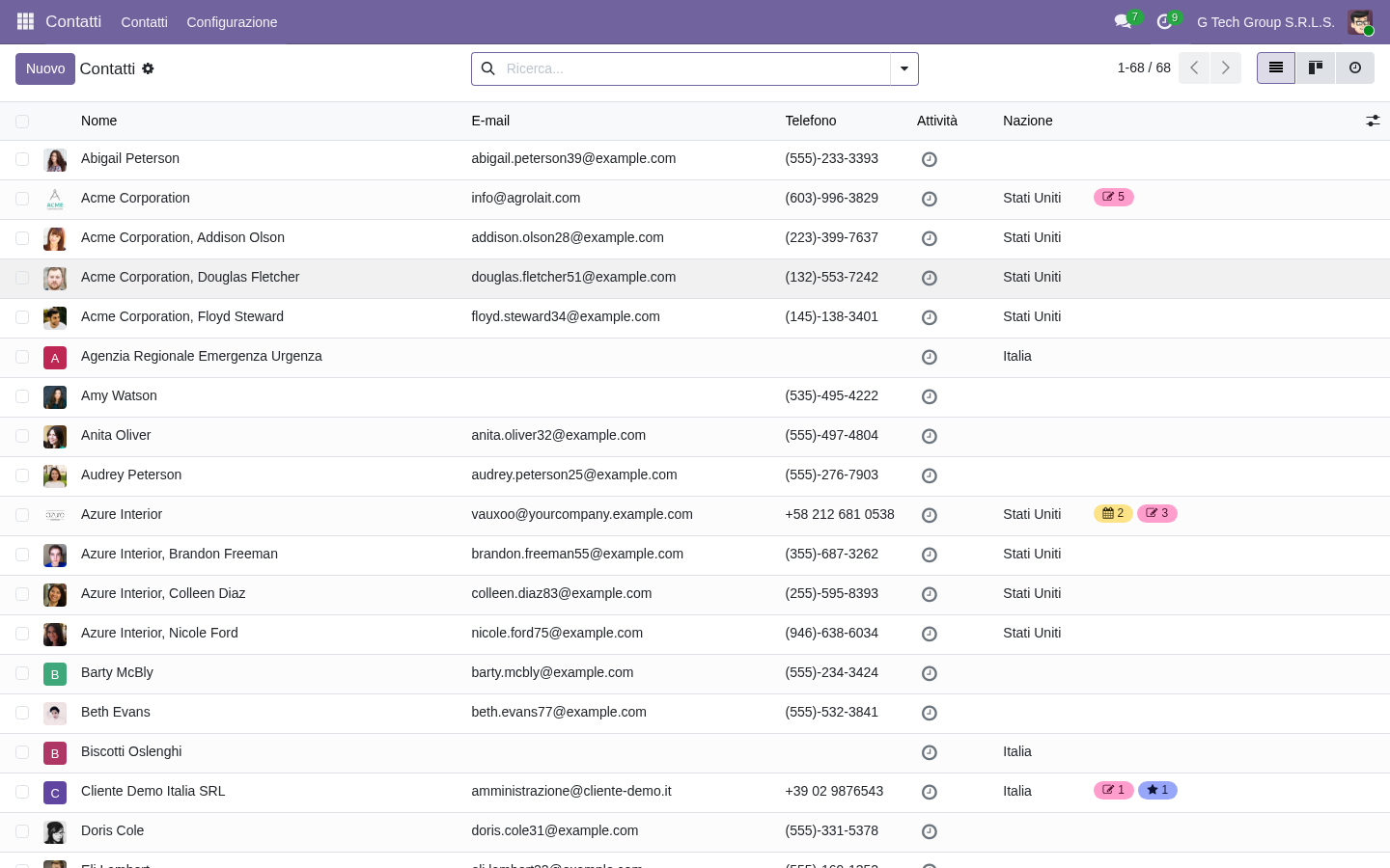 Odoo 19 contacts list segmentation customer PMI italiane