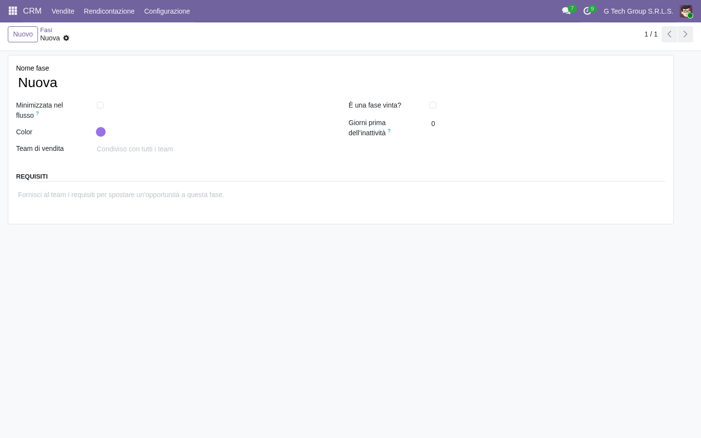 Opportunity stage Discovery CRM Odoo 19 PMI italiane needs analysis