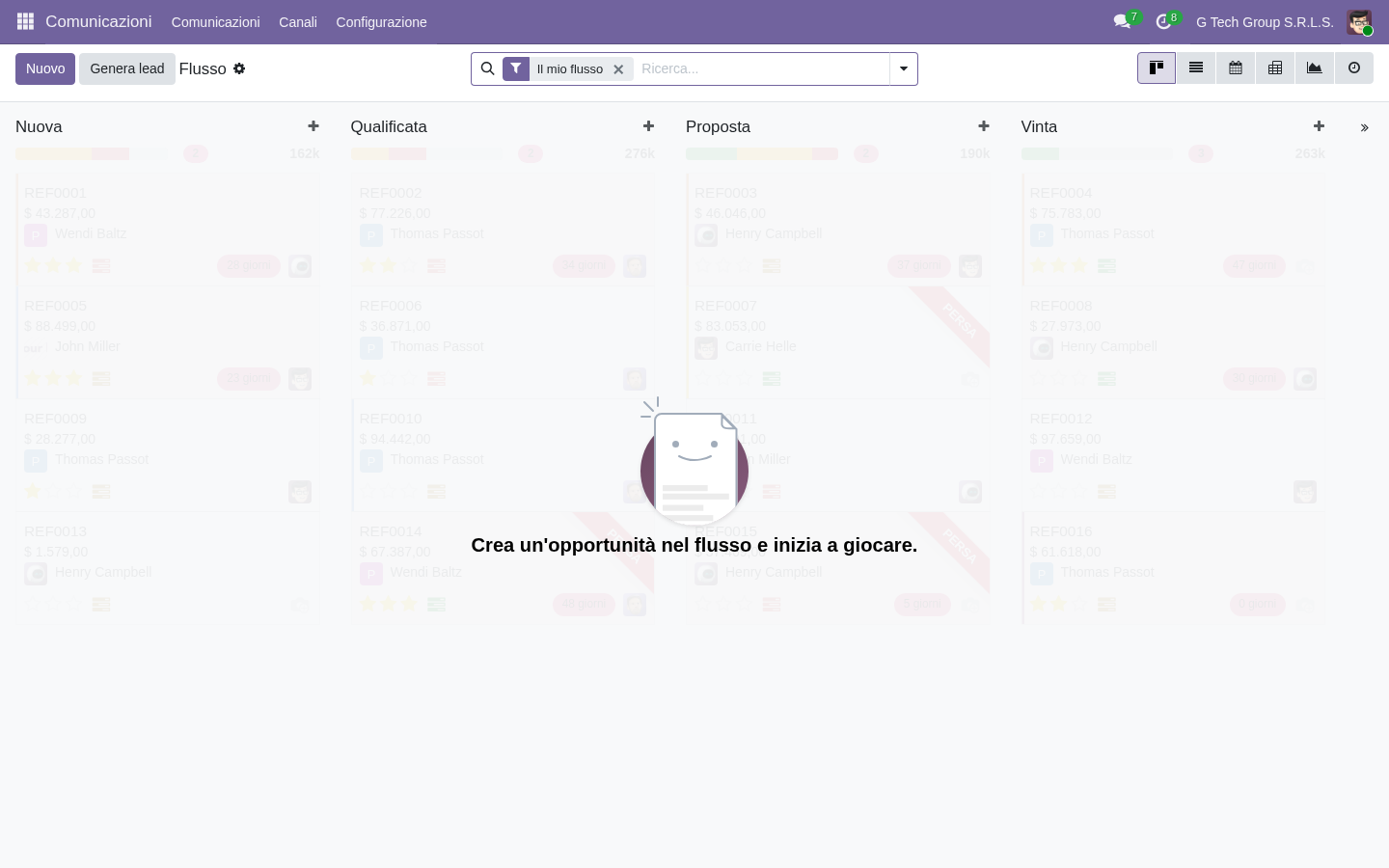CRM Kanban Pipeline Odoo 19 con stages workflow customizzabili Studio