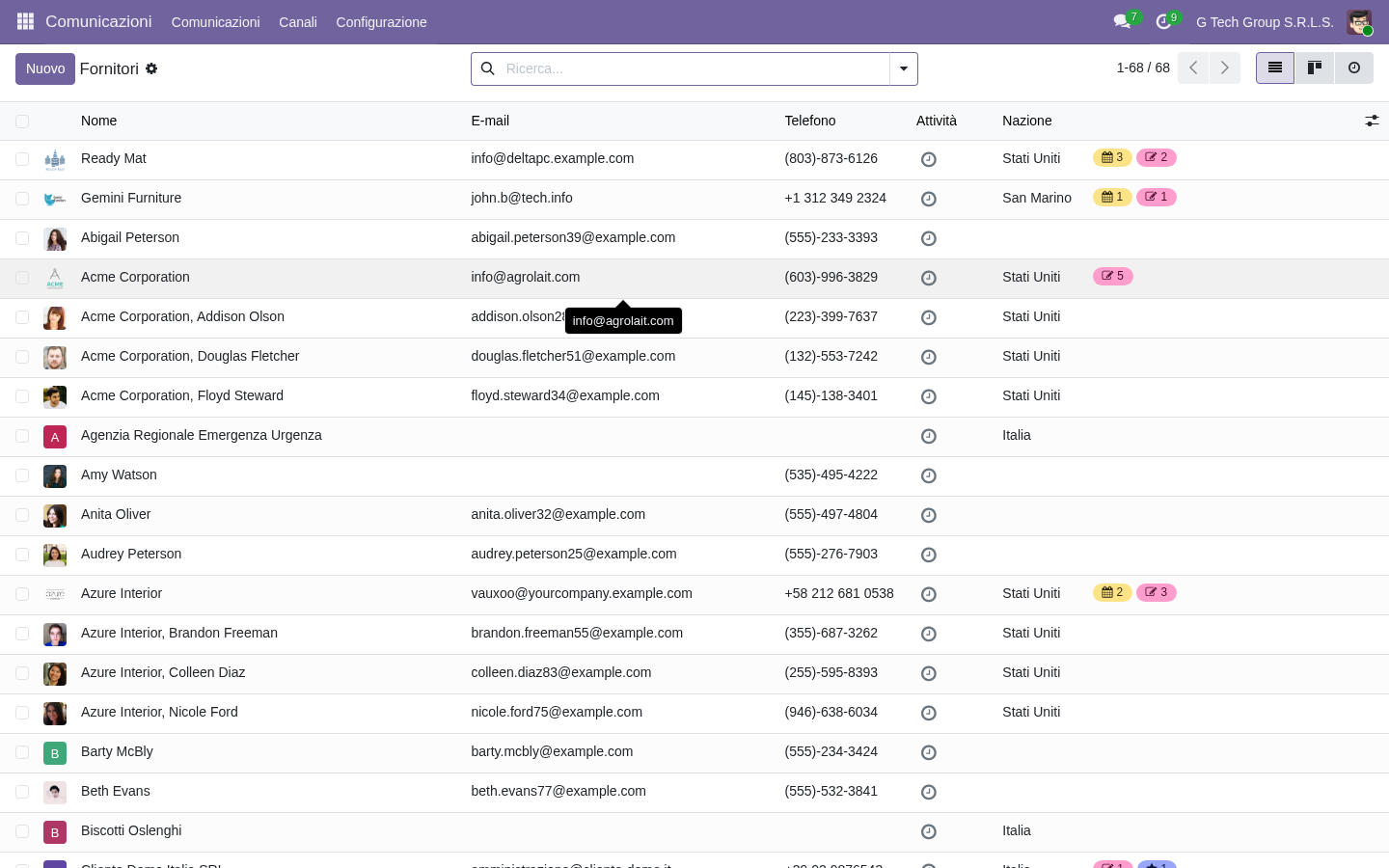 Lista vendors subcontractor Odoo 19 PMI manifattura italiane