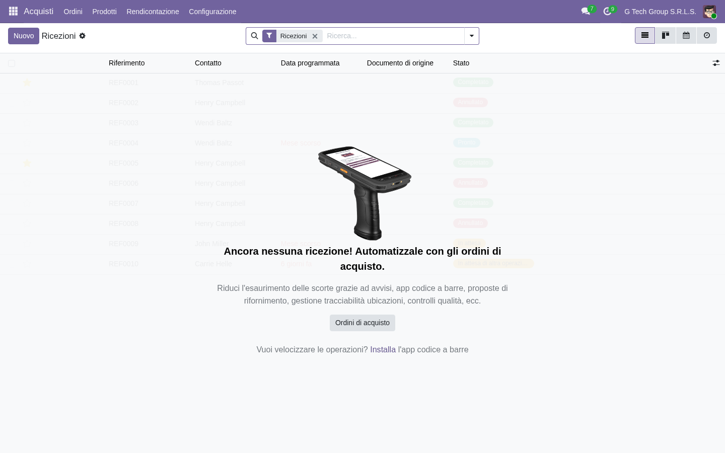Incoming picking subcontract prodotti finiti Odoo 19 PMI manifattura