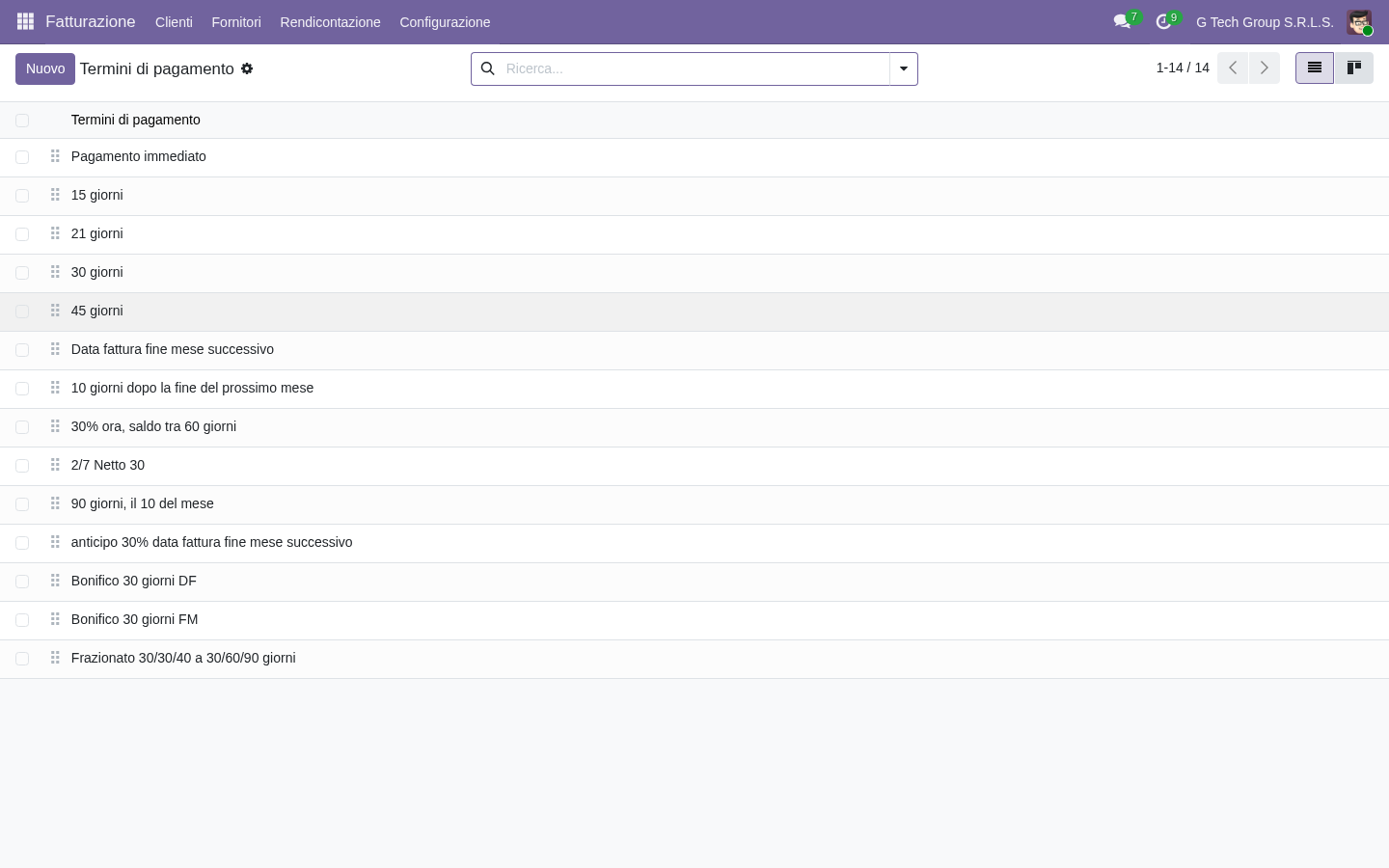 Odoo 19 termini pagamento subscription automation PMI italiane
