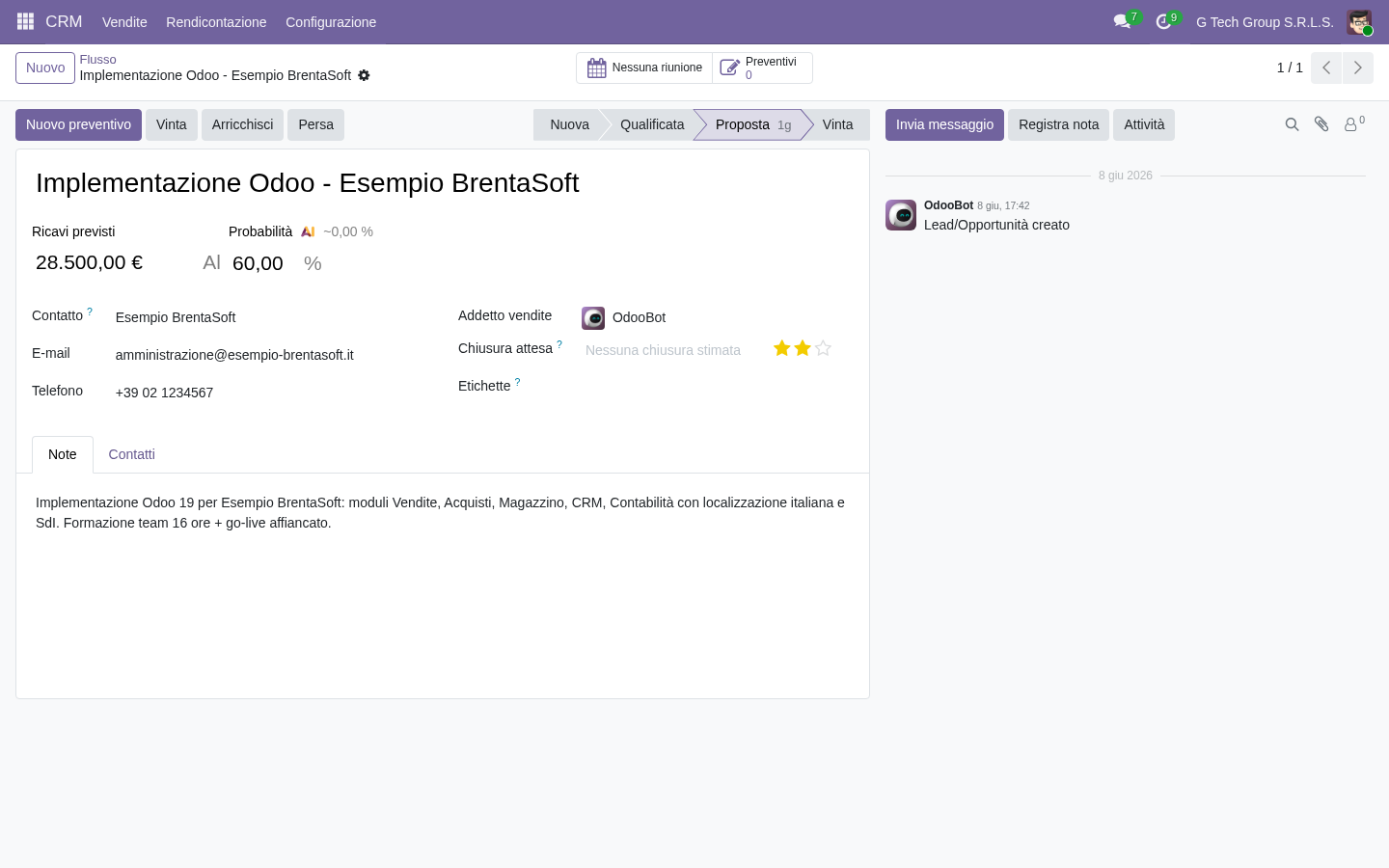 Permissions team visibility CRM Odoo 19 PMI italiane access