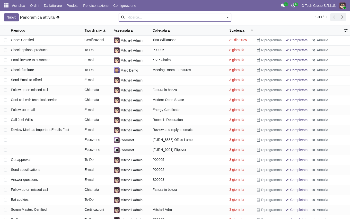 Odoo 19 activity follow-up sales upsell discipline PMI italiane