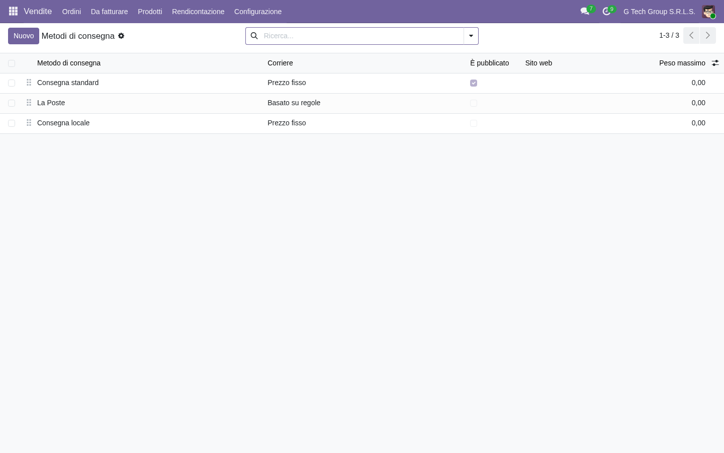 Odoo 19 shipping methods corrieri carriers PMI italiane spedizioni
